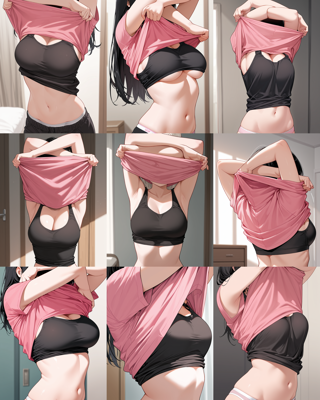 WAI-NSFW-Illustrious v14.0 - 服を脱ぐポーズ、服を脱ぎかけているシーンを表現するプロンプト、画像生成結果:画像7