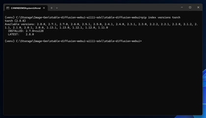Stable Diffusion web UI A1111 の Torch (PyTorch) を2.8.0にxformersを0.0.32.post2 にアップデートする:画像1