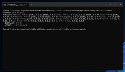 Stable Diffusion web UI A1111 の Torch (PyTorch) を2.8.0にxformersを0.0.32.post2 にアップデートする:画像2