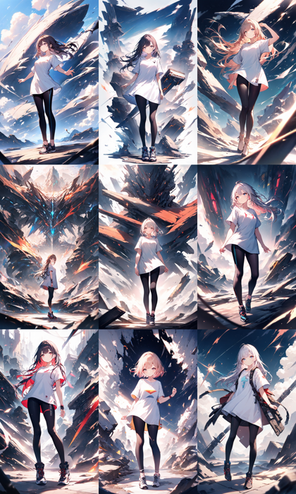 Animagine XL v4.0 opt - 丈の長い (膝上程度の丈の) Tシャツのプロンプト:画像1