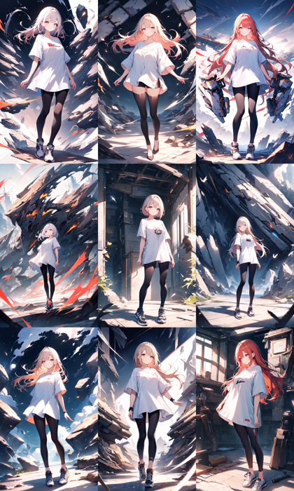 Animagine XL v4.0 opt - 丈の長い (膝上程度の丈の) Tシャツのプロンプト:画像6