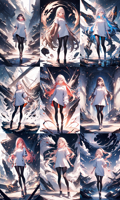 Animagine XL v4.0 opt - 丈の長い (膝上程度の丈の) Tシャツのプロンプト:画像11
