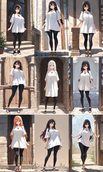 Hassaku XL v2.2 - 丈の長い (膝上程度の丈の) Tシャツのプロンプト:画像8