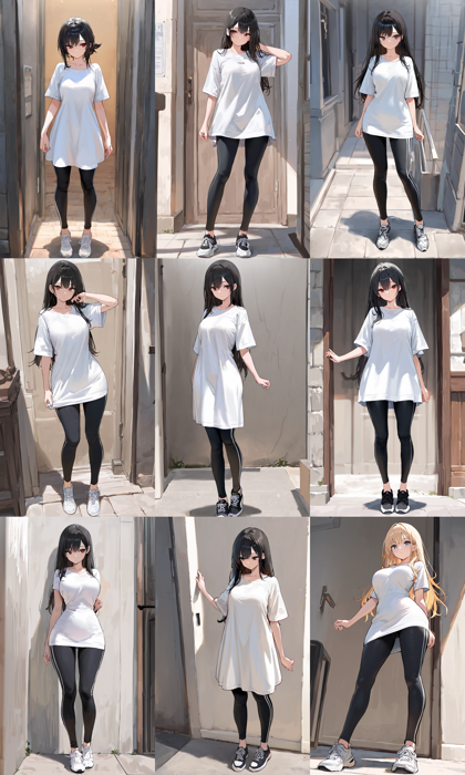 Hassaku XL v2.2 - 丈の長い (膝上程度の丈の) Tシャツのプロンプト:画像13
