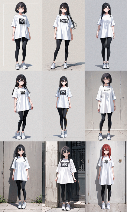Nova Anime XL v7.0 - 丈の長い (膝上程度の丈の) Tシャツのプロンプト:画像14