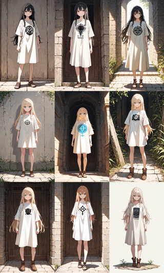 Nova Anime XL v7.0 - 丈の長い (膝上程度の丈の) Tシャツのプロンプト:画像16