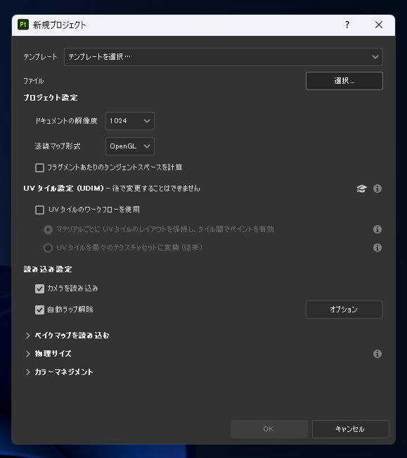 Substance 3D Painter のプロジェクトを作成し、fbxファイルを読み込む:画像13