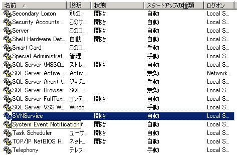 Subversionの初期設定 - svnserve と SVNserviceの設定:画像3