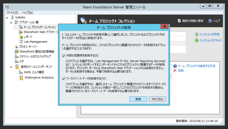 Team Foundation Serverのチームプロジェクトを削除する:画像5