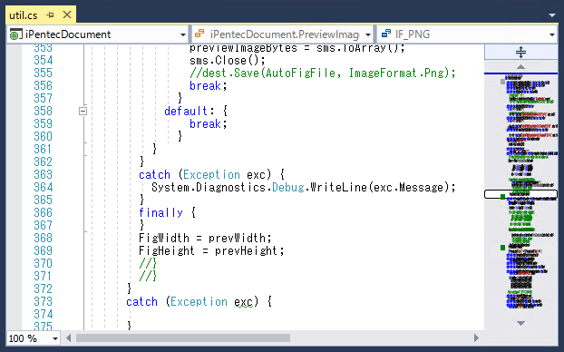 Visual Studio 2017 で縦スクロールバーにドキュメントのプレビューが表示される動作を無効にしたい - 従来のスクロールバー表示に戻したい:画像1