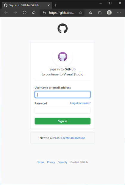 Visual Studio でGitHubにサインインする (チームエクスプローラーを利用):画像4