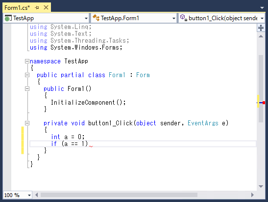 Visual Studio のエディタで中括弧を自動挿入しないようにする - 閉じ括弧の自動挿入の無効化:画像1