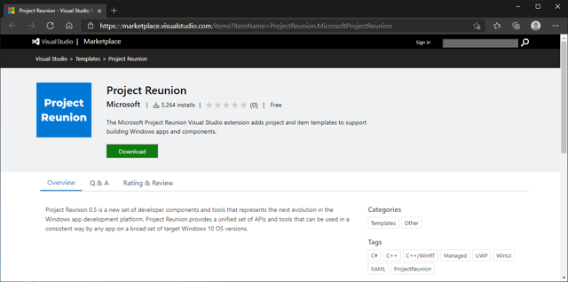 Visual Studio 2019 に Project Reunion 0.5 拡張パッケージをインストールする:画像1