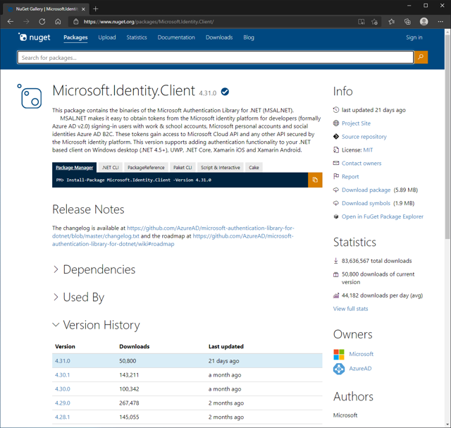 Microsoft.Identity.Client ライブラリをインストールする:画像1