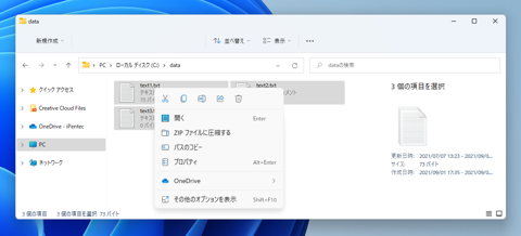 Windows 11のエクスプローラーの右クリックのポップアップメニューにファイルの「コピー」「切り取り」「貼り付け」メニューが無い:画像3