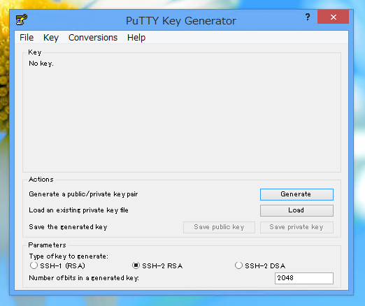 PuTTYgen を利用してRSAキーペアを作成する - PuTTYgenによる公開鍵、秘密鍵の作成 / SSH用キーペアの作成:画像1