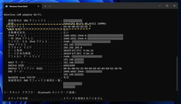 ネットワークインターフェイスのMACアドレスを確認する:画像3