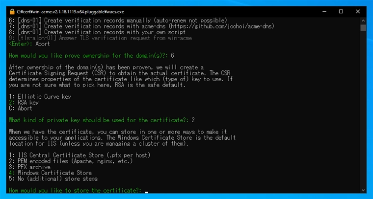 win-acme を利用してワイルドカード証明書を取得する:画像10