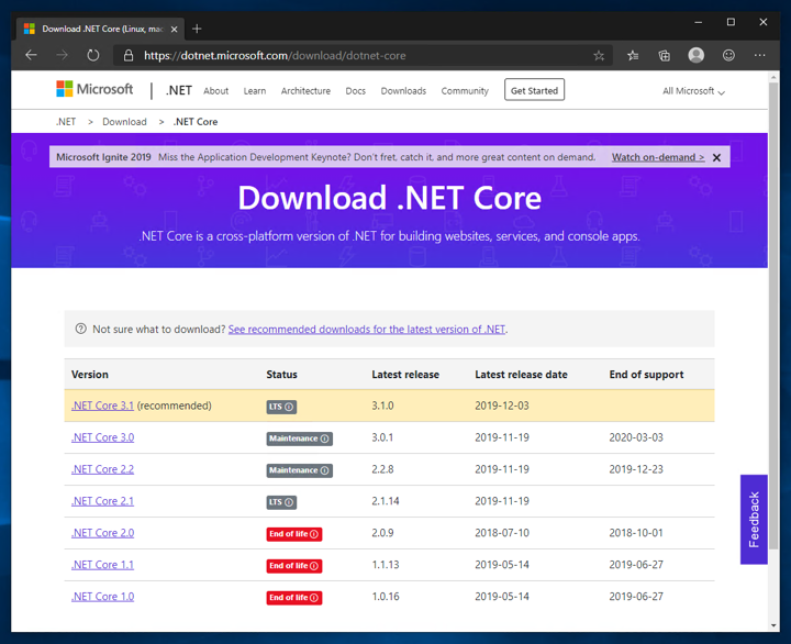 .NET Core Runtime 3.1 をインストールする:画像1