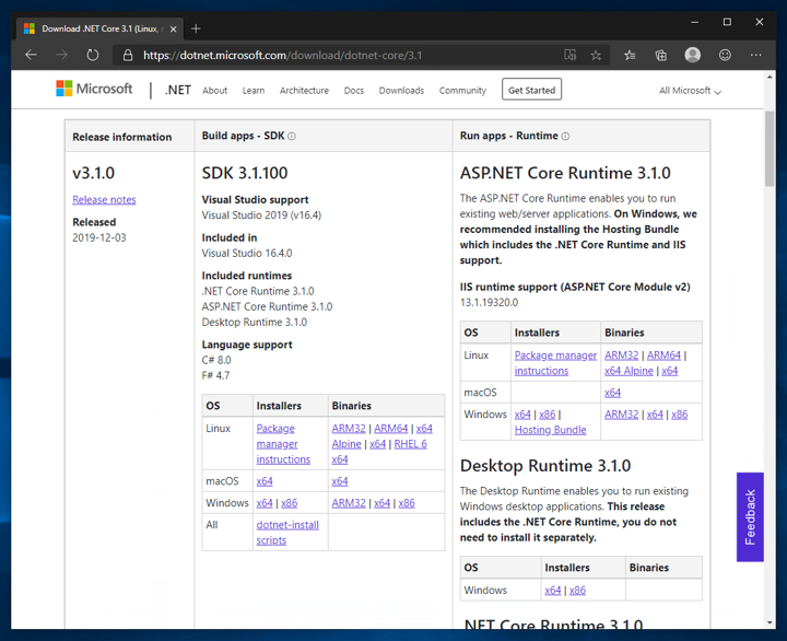 .NET Core Runtime 3.1 をインストールする:画像3