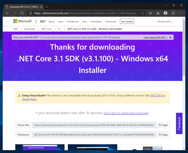 .NET Core SDK 3.1 をインストールする:画像4