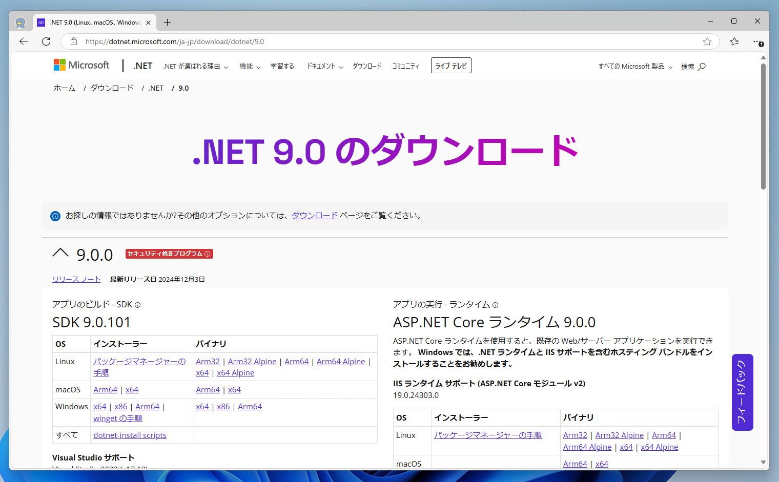 NET デスクトップ ランタイム 9 (.NET9 Desktop Runtime) を