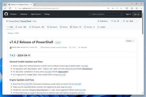 PowerShell 7 をインストールする - PowerShell ウィンドウで「新機能と改善のために最新の PowerShell をインストールしてください! https://aka.ms/PSWindows」が表示される:画像4