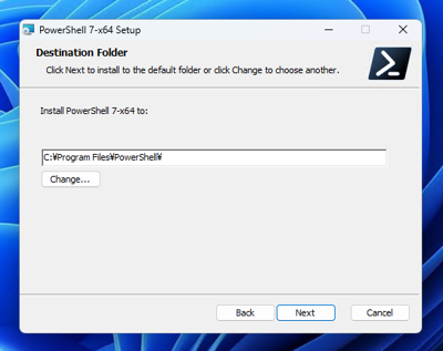 PowerShell 7 をインストールする - PowerShell ウィンドウで「新機能と改善のために最新の PowerShell をインストールしてください! https://aka.ms/PSWindows」が表示される:画像9