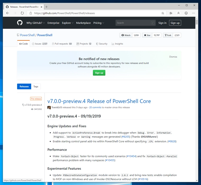 PowerShell Core 6 をインストールする - PowerShell ウィンドウで「新しいクロスプラットフォームの PowerShell をお試しください https://aka.ms/pscore6」が表示される:画像4