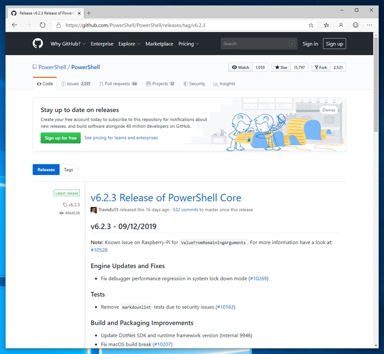 PowerShell Core 6 をインストールする - PowerShell ウィンドウで「新しいクロスプラットフォームの PowerShell をお試しください https://aka.ms/pscore6」が表示される:画像6