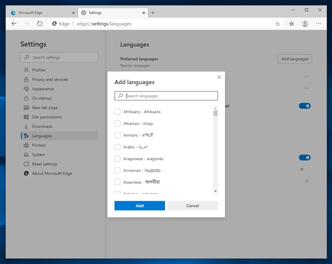 Microsoft Edge のUIの表示を日本語に変更する:画像6
