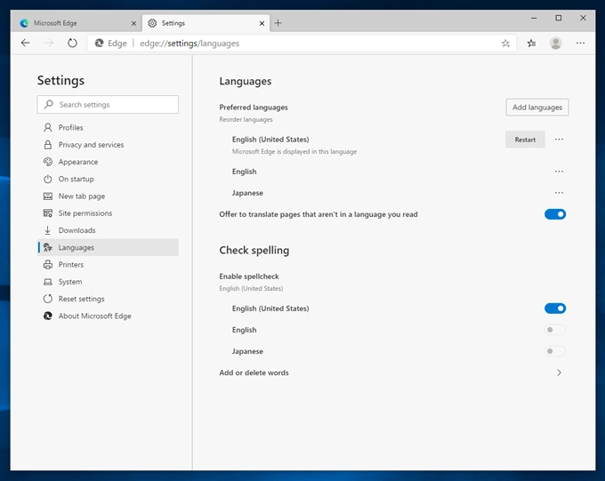 Microsoft Edge のUIの表示を日本語に変更する:画像8