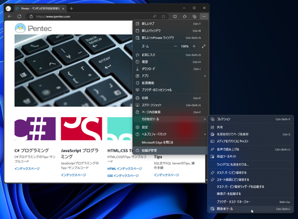 Microsoft Edge, Google Chrome でスマートフォン表示エミュレーション ページのスクリーンキャプチャを撮影する:画像2