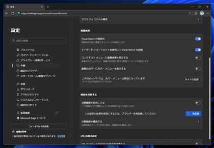 Microsoft Edgeで画面分割表示の機能を無効にする:画像7