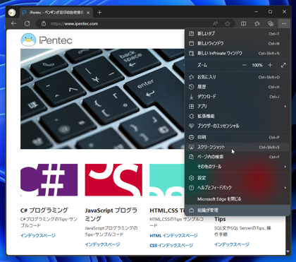 Microsoft Edge で表示しているWebページのスクリーンキャプチャを撮影する:画像3