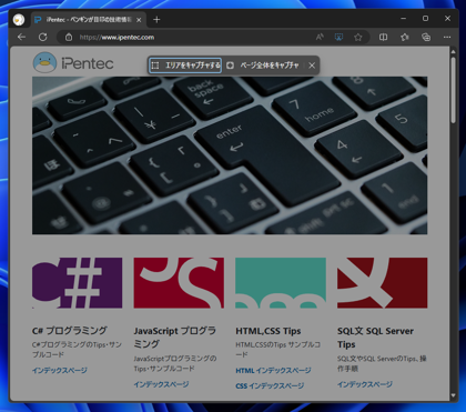 Microsoft Edge で表示しているWebページのスクリーンキャプチャを撮影する:画像4
