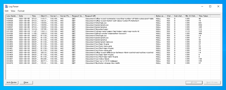 Log Parserを利用してIISのログからエラーのレスポンス数を取得する:画像1