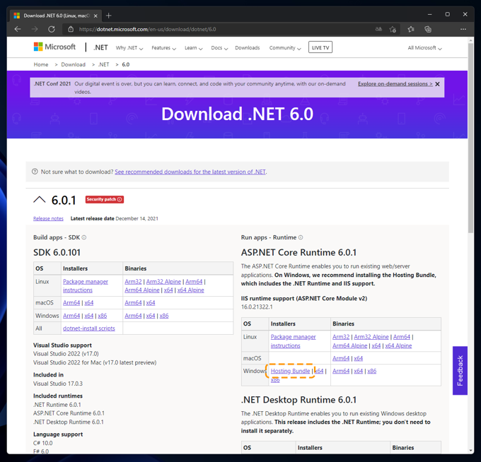 ASP.NET Core 6 Windows Hosting Bundleをインストールする:画像2