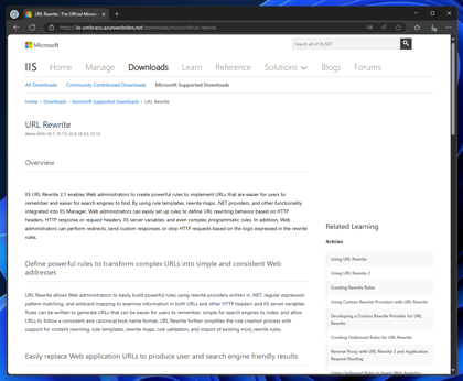 Microsoft IIS URL rewrite Module のインストール:画像1