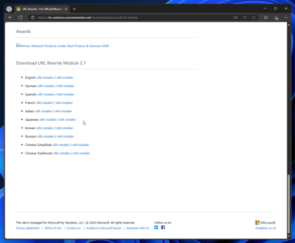 Microsoft IIS URL rewrite Module のインストール:画像2