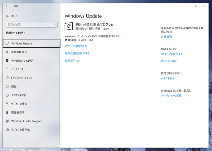 Windows 10 version 1903 (19H1 / May 2019 Update) にアップデートする:画像3