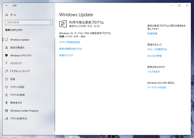 Windows 10 version 1903 (19H1 / May 2019 Update) にアップデートする:画像4