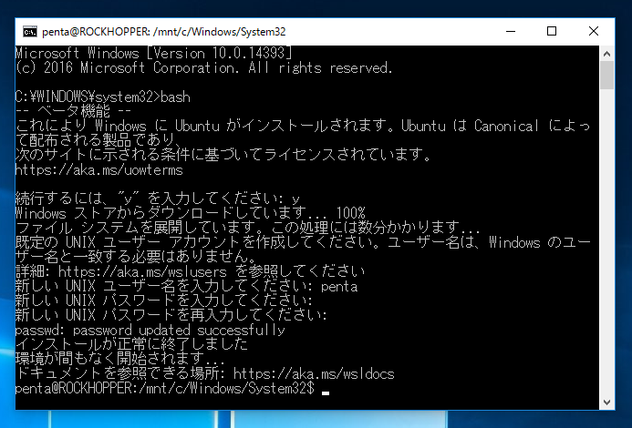 Windows Subsystem for Linux をインストールする (Windows 10にBashをインストールする):画像16