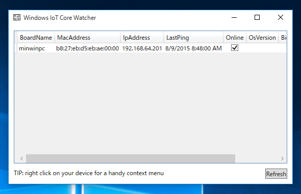 Windows 10 IoT Core のWebの設定画面にアクセスする:画像1