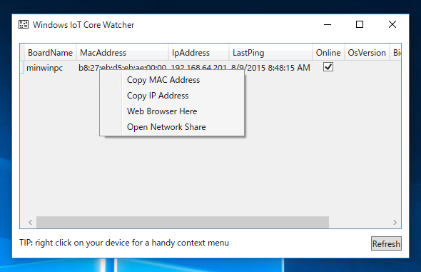 Windows 10 IoT Core のWebの設定画面にアクセスする:画像2