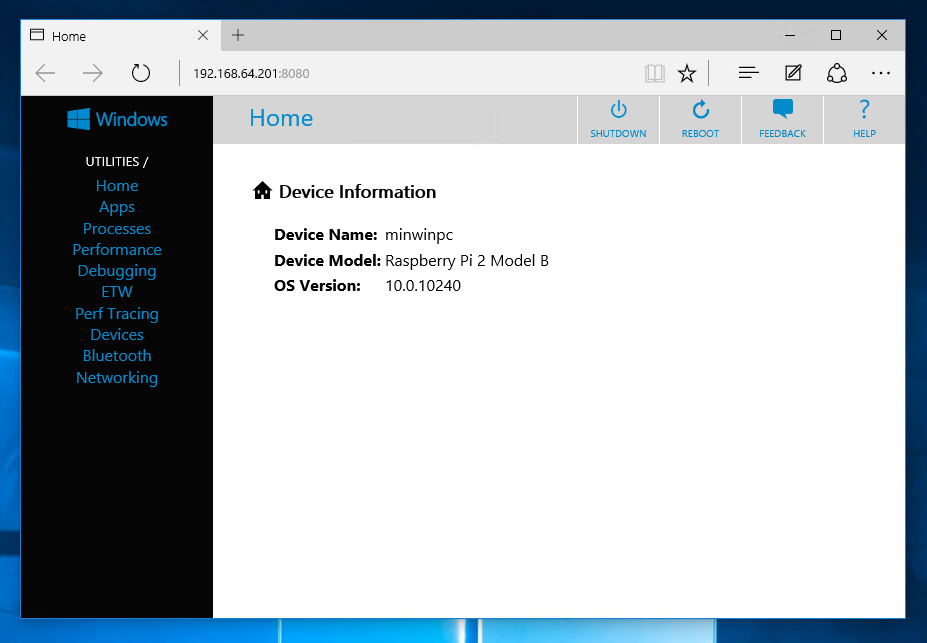 Windows 10 IoT Core のWebの設定画面にアクセスする:画像5