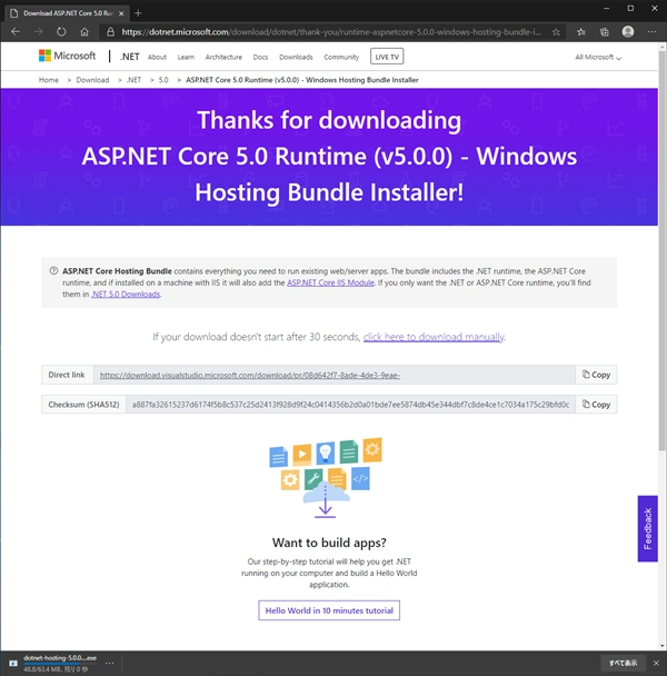 ASP.NET Core 5 Windows Hosting Bundleをインストールする:画像5
