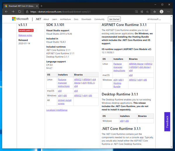 .NET Core 3.1 Windows Server Hosting をインストールする:画像2